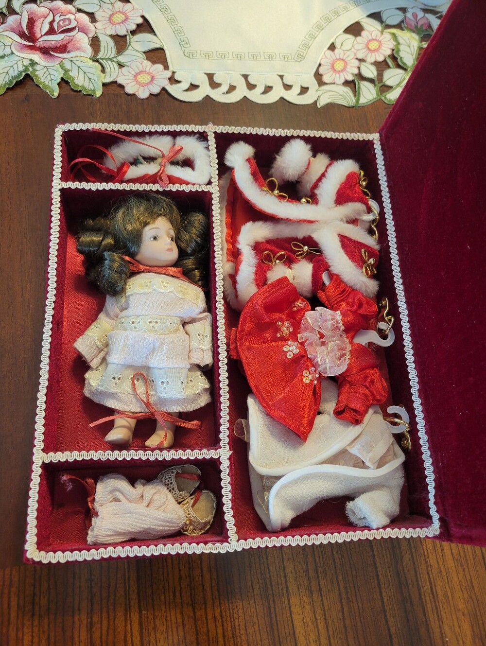 Vintage Cracker Barrel Porcelain Doll with  Outfit Set 5 Pc